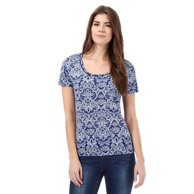 The Collection Blue and white tile print bubble hem top